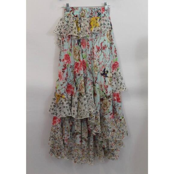 AMUSE Patricia Forgeal Sz S Small Ruffled Tiered Floral Zen Skirt - Picture 5 of 10